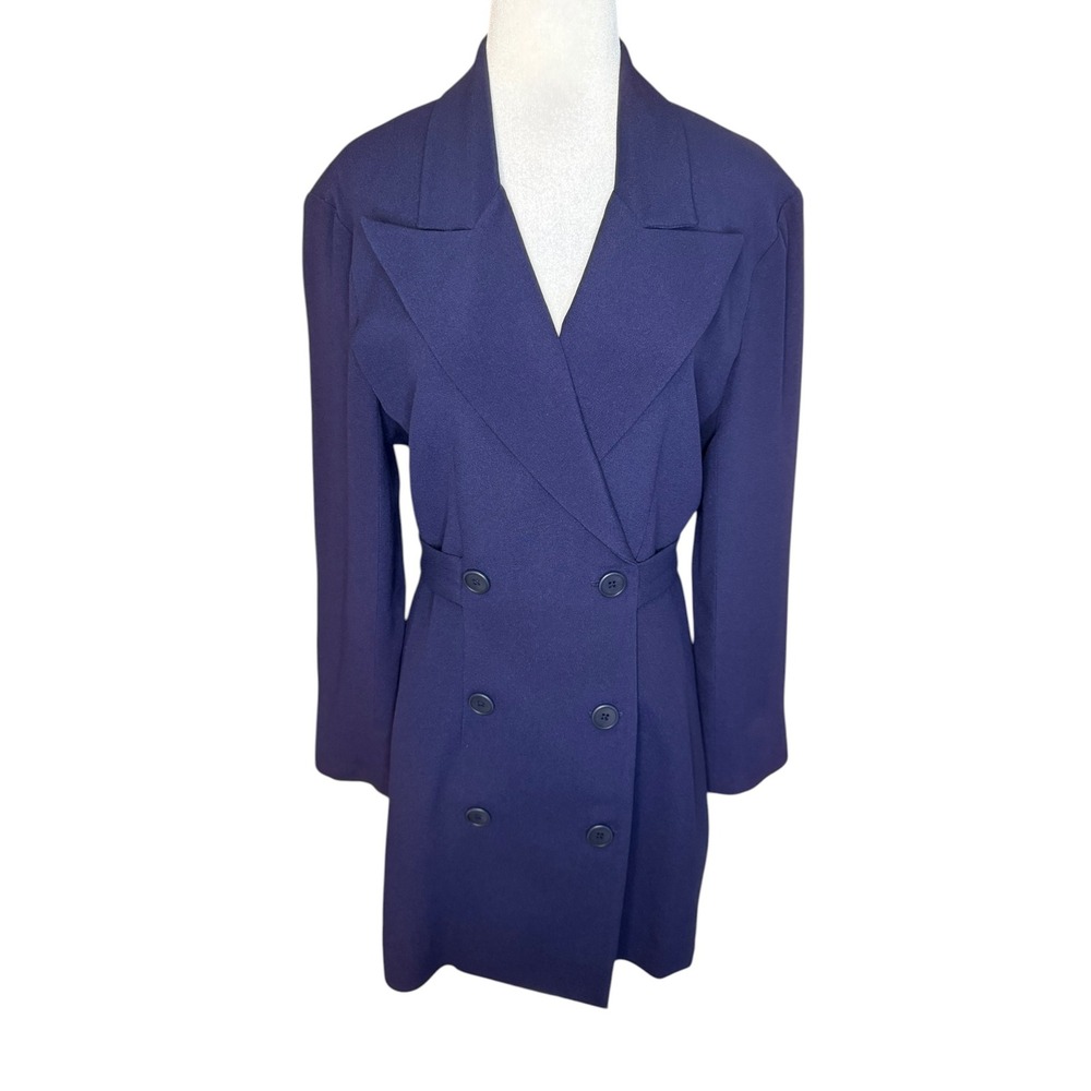 Nicole Miller Vintage Navy Purple Double Breasted Blazer Dress Size 8 Back Tie